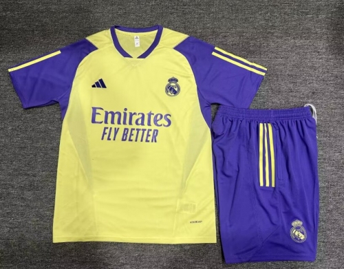 Kids 2023/24 Real Madrid Yellow Purple Shorts-Sleeve Kids/Youth Soccer Tracksuit Uniform-801