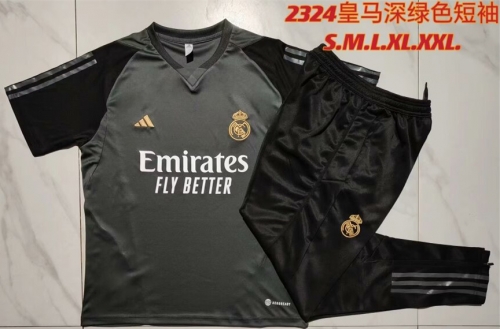 2023/24 Real Madrid Dark Green Shorts-Sleeve Thailand Tracksuit Uniform-815