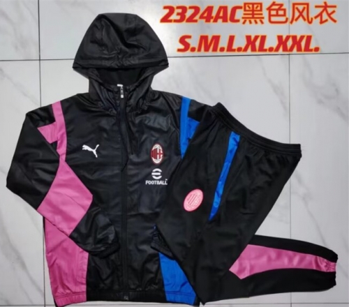 2024/25 AC Milan Black Soccer Windbreaker Uniform With Hat-815