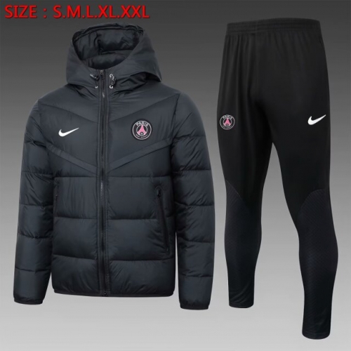 2023/24 Paris SG BlackThailand Soccer Cotton Coat With Hat-815