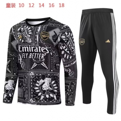 Kids 2023/24 Arsenal Gray & Black Kids/Youth Soccer Tracksuit Uniform-GDP