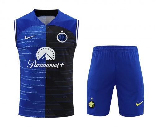 2023/24 Inter Milan Blue & Black Thailand Soccer Training Vest Uniform-418
