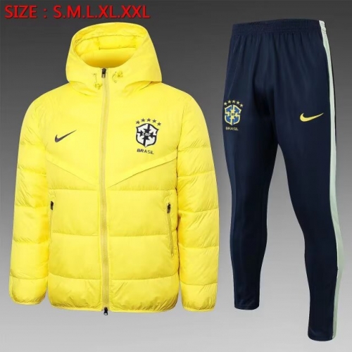 2023/24 Brazil Yellow Thailand Soccer Cotton Coat With Hat-815