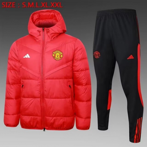 2023/24 Manchester United Red Thailand Soccer Cotton Coat With Hat-815