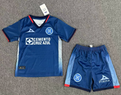 Kids 2024/25 Cruz Azul Home Blue Kids/Youth Soccer Uniform-BLY