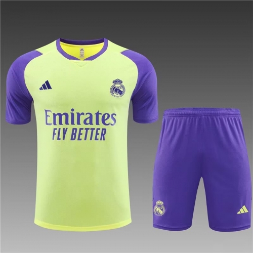 2023/24 Real Madrid Yellow Shorts-Sleeve Soccer Tracksuit Uniform-801