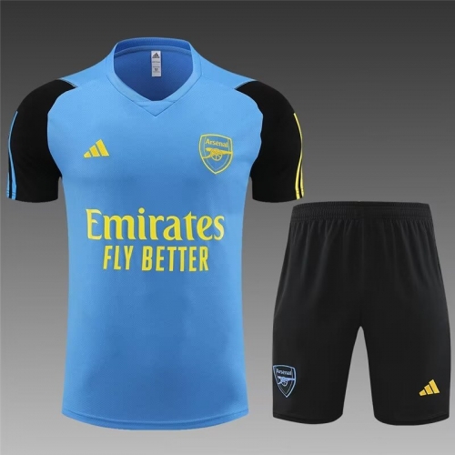 2023/24 Arsenal Light Blue Shorts-Sleeve Soccer Tracksuit Uniform-801