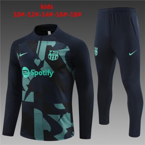 Kids 2023/24 Barcelona Green & Black Kids/Youth Thailand Soccer Tracksuit Uniform-801