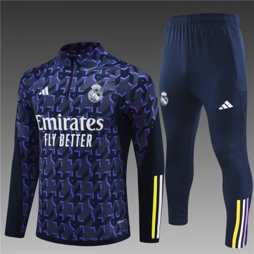 2023/24 Real Madrid Purple & Blue Shorts-Sleeve Soccer Tracksuit Uniform-801