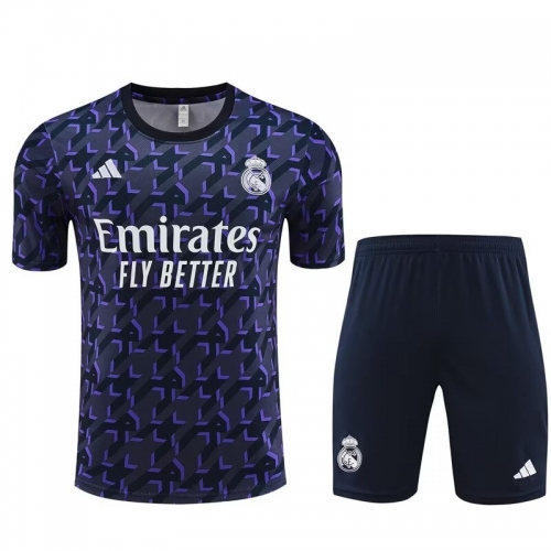 2023/24 Real Madrid Royal Blue Shorts-Sleeve Soccer Tracksuit Uniform-801