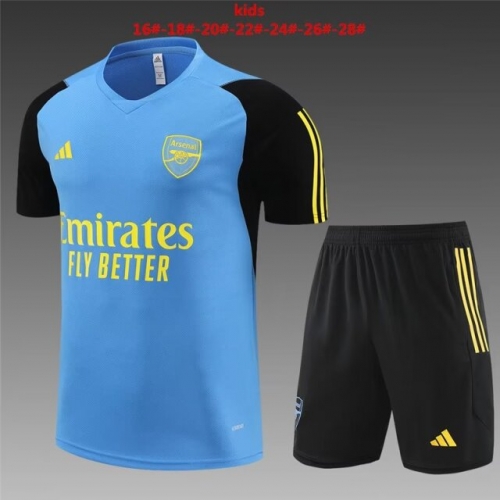 Kids 2023/24 Arsenal Light Blue Shorts-Sleeve Soccer Tracksuit Uniform-801