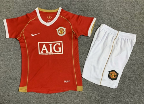 06-07 Retro  Manited United Home Red Youth/kids Soccer Uniform-1040