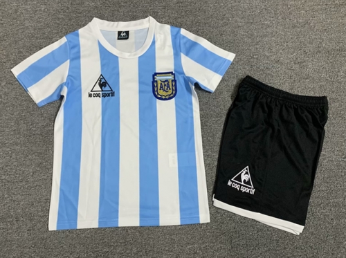 Kids 86 Retro Argentina Home Blue and White Kids/Youth Soccer Uniform-1040/123/811