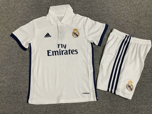 Kids 16-17 Retrro Model Real Madrid Home White Kids/Youth Soccer Uniform-1040