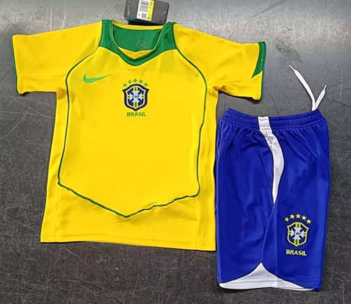 2004 Retro Version Brazil Home Yellow Kids/Youth Soccer Uniform-123/1040/516