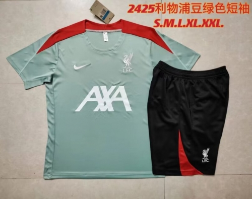 2023/24 Liverpool Light Green Shorts-Sleeve Soccer Tracksuit Uniform-815