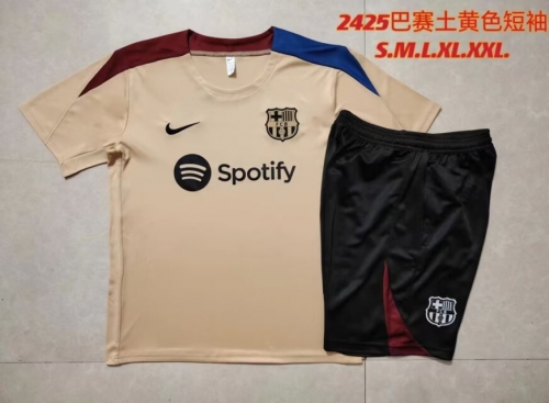 24/25 Barcelona Dark Yellow Shorts-Sleeve Thailand Soccer Uniform-815