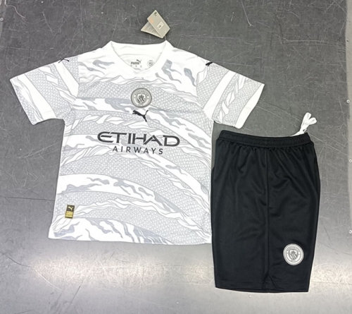 24/25 Manchester City Gray & White Kids/Youth Soccer Uniform-507/516/123