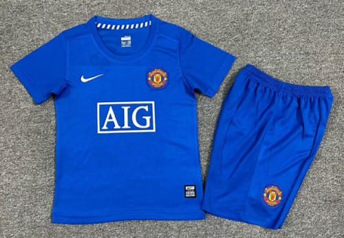 Kids 08/09 Man United 2nd Away Blue Kids/Youth Soccer Uniform-1040