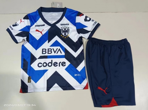 Kids 2024/25 Monterrey 2nd Away White&Blue Kids/Yotuh Soccer Uniform-507