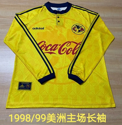 1998/99 Retro Version Club América Home Yellow LS Thailand Soccer Jersey-1041