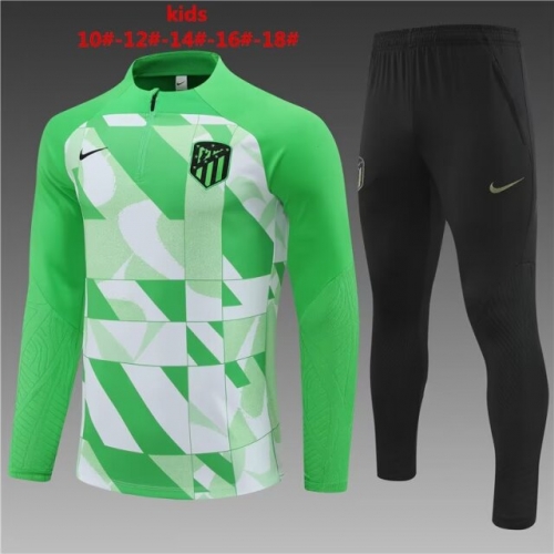 2023/24 Atletico Madrid Green Kids/Youth Soccer Tracksuit Uniform-801