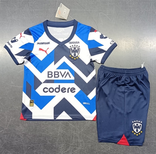 Kids 2023/24 Monterrey 2nd Away White&Blue Kids/Yotuh Soccer Uniform-522/507/123