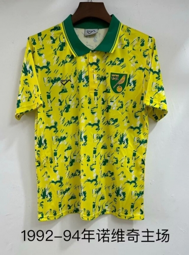 92-94 Retro Version Norwich City Home Yellow Thailand Soccer Jersey AAA-709