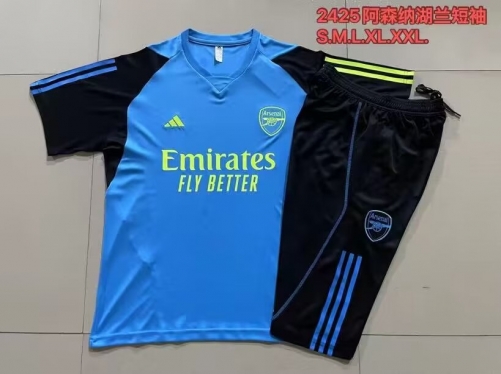 2024/25 Arsenal Light Blue Shorts-Sleeve Soccer Tracksuit Uniform-815