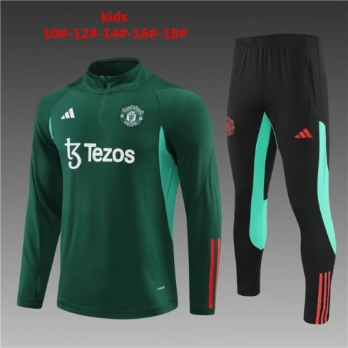 Kids 2023/24 Manchester United Dark Green Kids/Youth Soccer Tracksuit Uniform-801