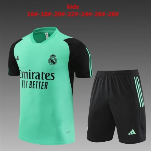 Kids 2023/24 Real Madrid Green Shorts-Sleeve Kids/Youth Soccer Tracksuit Uniform-801