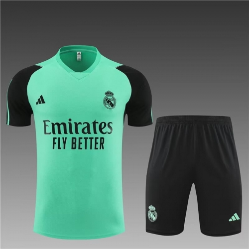 2023/24 Real Madrid Green Shorts-Sleeve Soccer Tracksuit Uniform-801
