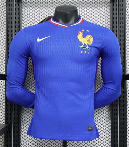 Player Version 2024/25 France Home Blue LS Thailand Soccer Jersey AAA-888/16