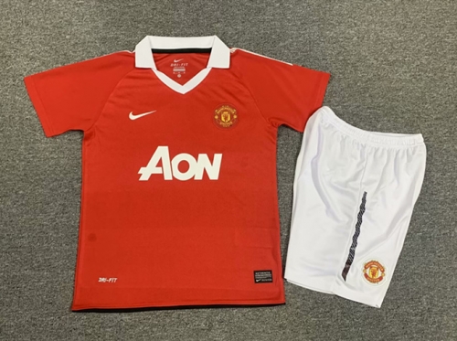 10-11 Retro Version Manited United Home Red Youth/kids Soccer Uniform-1040