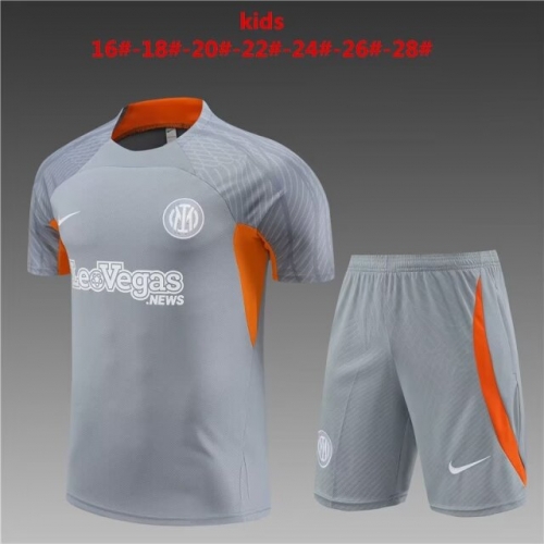 Kids 2023/24 Inter Milan Gray Shorts-Sleeve Kids/Youth Tracksuit Uniform-801