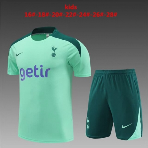 Kids 2024/25 Tottenham Hotspur Green Kids/Youth Shorts-sleeve Thailand Soccer Tracksuit Uniform-801