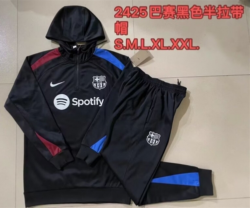 2024/25 Barcelona Black Thailand Soccer Tracksuit Uniform With Hat-815