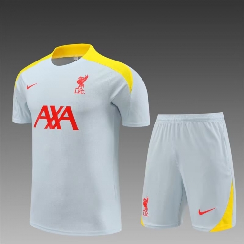 2024/25 Liverpool Light Gray Shorts-Sleeve Soccer Tracksuit Uniform-801
