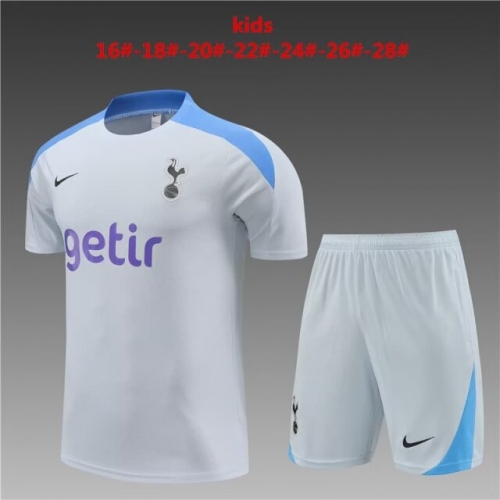 Kids 2024/25 Tottenham Hotspur Light Gray Kids/Youth Shorts-sleeve Thailand Soccer Tracksuit Uniform-801