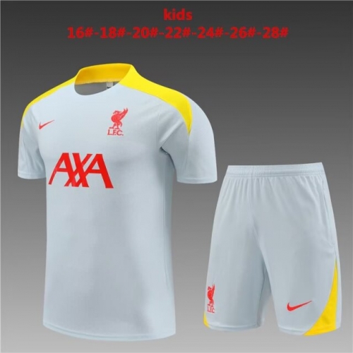 Kids 2024/25 Liverpool Light Gray Kids/Youth Shorts-Sleeve Soccer Tracksuit Uniform-801
