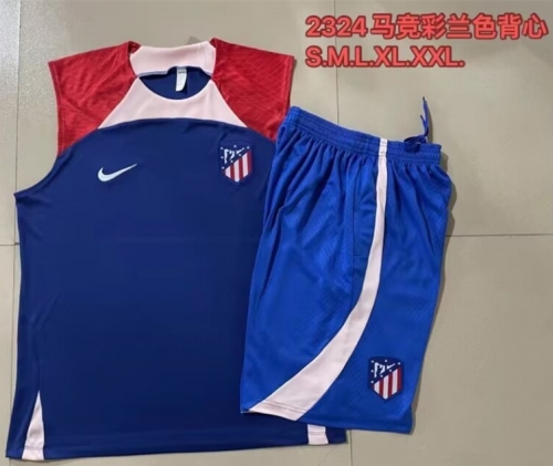 2023/24 Atletico Madrid Blue Shorts-sleeve Thailand Soccer Tracksuit Uniform-815