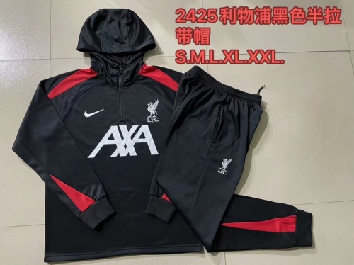 2024/25 Liverpool Black Soccer Tracksuit Uniform With Hat-815