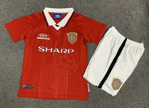 99-00 Retro Version Manited United Home Red Youth/kids Soccer Uniform-1040