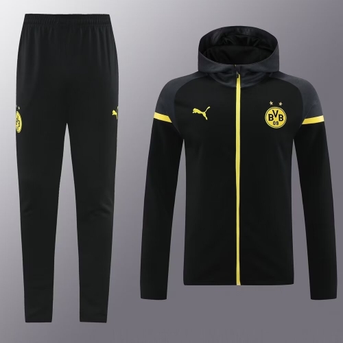 2023-2024 Borussia Dortmund Black & Gray Soccer Jacket Uniform With Hat-LH