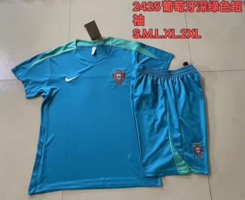 2024/25 Portugal Blue Shorts-sleeve Thailand Soccer Tracksuit Uniform-815