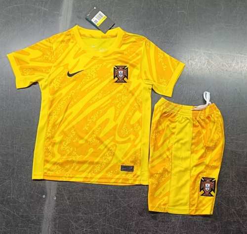 Kids  2024/25 Portugal Goalkepeer Yellow Youth/Kids Soccer Uniform-123