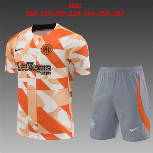 Kids 2023/24 Inter Milan Beige Orange Shorts-Sleeve Kids/Youth Tracksuit Uniform-801