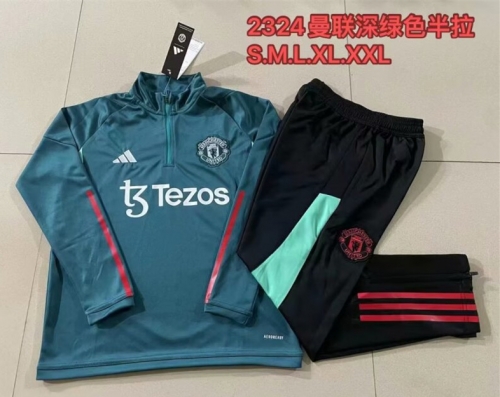 2023/24 Manchester United Dark Green Thailand Tracksuit Uniform-815