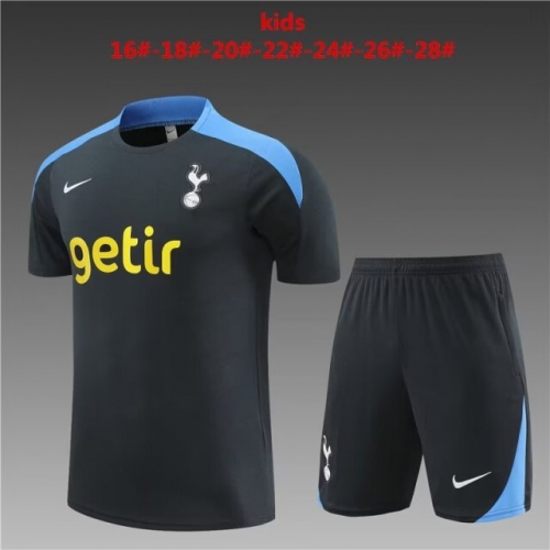 Kids 2024/25 Tottenham Hotspur Dark Gray Kids/Youth Shorts-sleeve Thailand Soccer Tracksuit Uniform-801