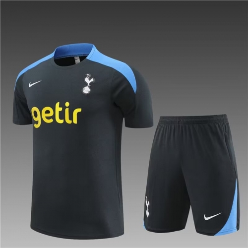 2024/25 Tottenham Hotspur Black Shorts-sleeve Thailand Soccer Tracksuit Uniform-801